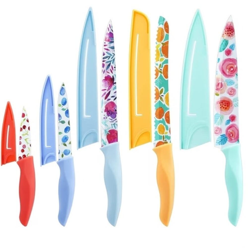 5-piece Kitchen Knife Set Nonstick Coated Stainless with Blade Guard New in Box